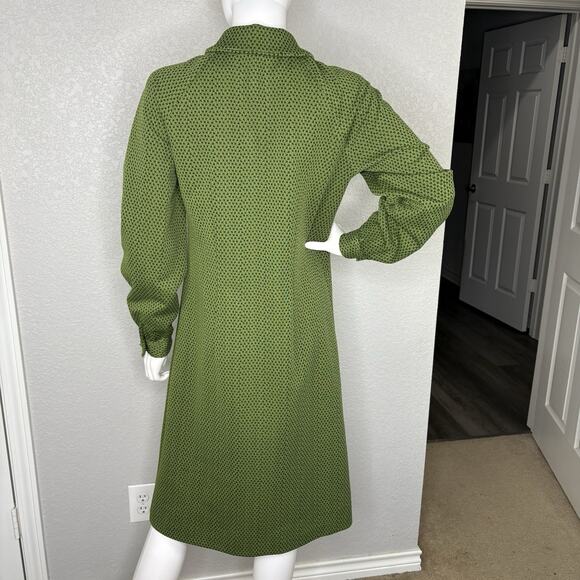 Vtg 70s Midi Dress Mod Double Knit Polyester Olive Green Size M Twee Grannycore - Picture 4 of 6
